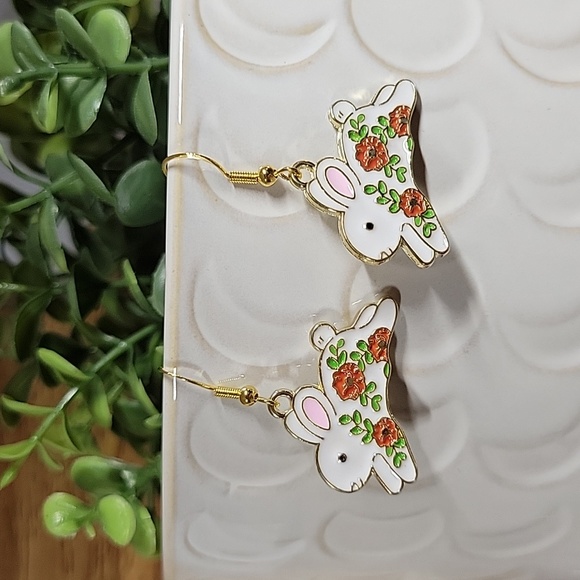 FLORAL WHIMSY Rabbit Charm Earrings, 925 wires - Picture 5 of 6